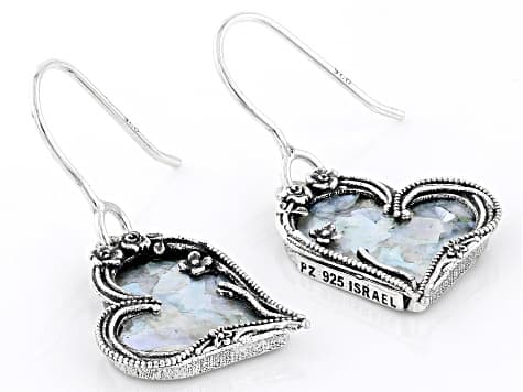 15x13mm Roman Glass Sterling Silver Heart Earrings
