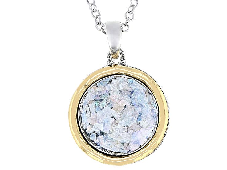 Roman Glass Two-Tone Sterling Silver & 14K Gold Over Silver Pendant With 18" Rolo Chain, 12mm