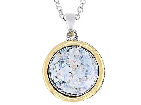 Roman Glass Two-Tone Sterling Silver & 14K Gold Over Silver Pendant With 18" Rolo Chain, 12mm