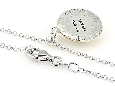 Roman Glass Two-Tone Sterling Silver & 14K Gold Over Silver Pendant With 18" Rolo Chain, 12mm