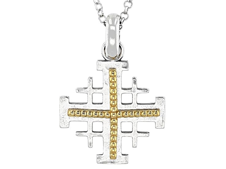 Two-Tone Sterling Silver & 14K Gold Over Silver Jerusalem Cross Pendant With 18" Chain