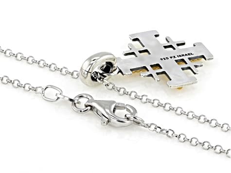 Two-Tone Sterling Silver & 14K Gold Over Silver Jerusalem Cross Pendant With 18" Chain