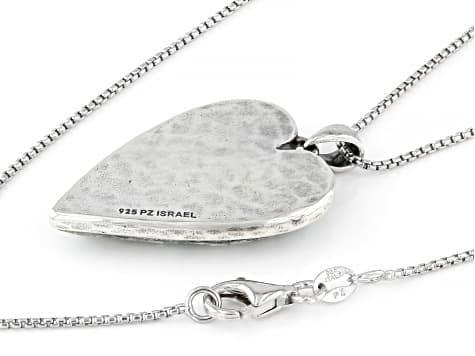 32x22mm Roman Glass Sterling Silver Elongated Heart Pendant With 18" Box Chain