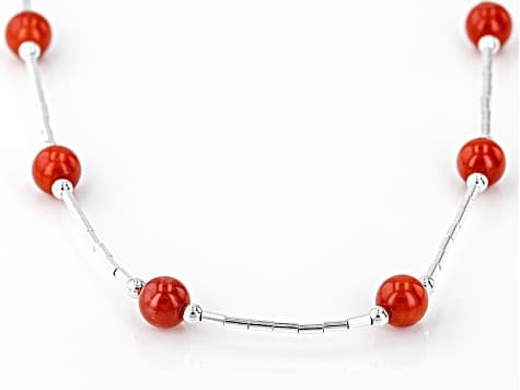 Red Coral Liquid Sterling Silver Necklace