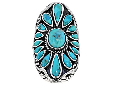 Mixed Shapes Blue Turquoise Rhodium Over Sterling Silver Ring
