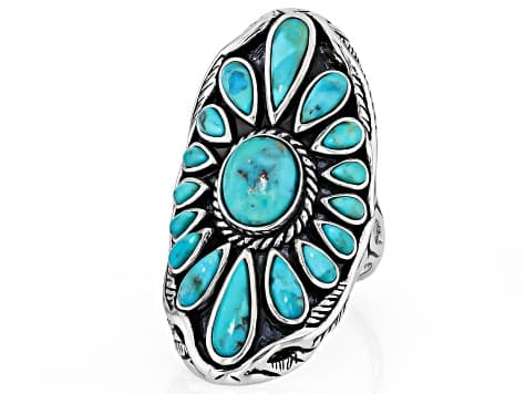 Mixed Shapes Blue Turquoise Rhodium Over Sterling Silver Ring