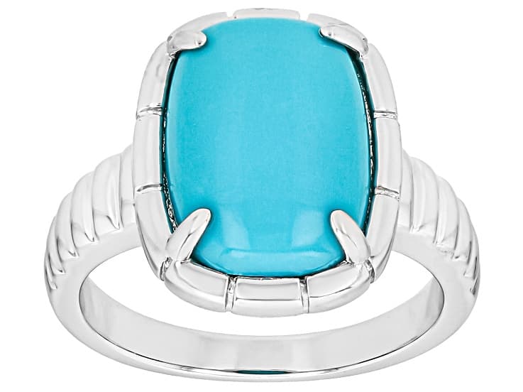 Blue Sleeping Beauty Turquoise Rhodium Over Silver Ring