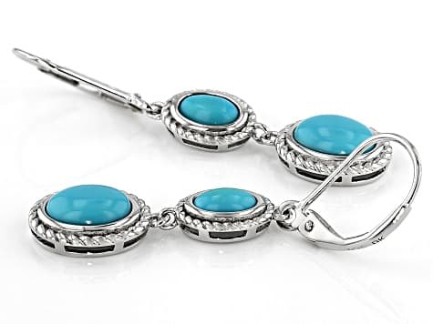 Blue Sleeping Beauty Turquoise Rhodium Over Sterling Silver Earrings