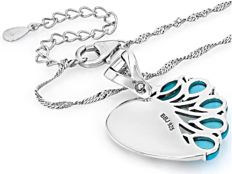 Blue Sleeping Beauty Turquoise Rhodium Over Silver Heart Enhancer with 18" Chain