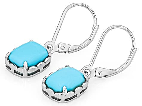 9x7mm Rectangular Cushion Sleeping Beauty Turquoise Rhodium Over Sterling Silver Earrings