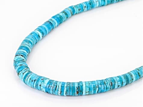 Blue Kingman Turquoise Heishi Graduated Sterling Silver Necklace 3-8mm