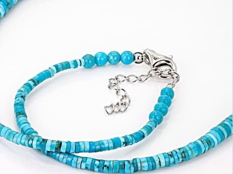 Blue Kingman Turquoise Heishi Graduated Sterling Silver Necklace 3-8mm