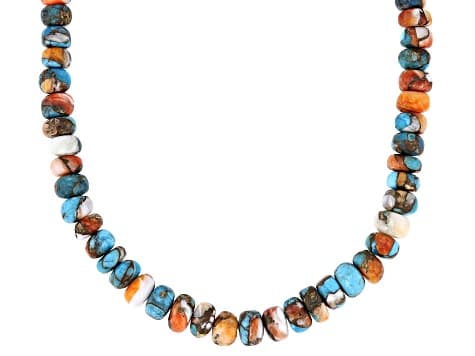 Blended Turquoise & Spiny Oyster Shell Sterling Silver Beaded 18" Necklace, 5-7mm