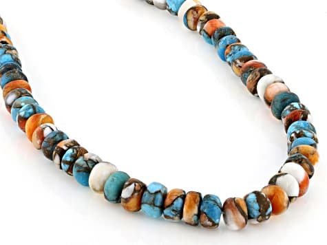 Blended Turquoise & Spiny Oyster Shell Sterling Silver Beaded 18" Necklace, 5-7mm
