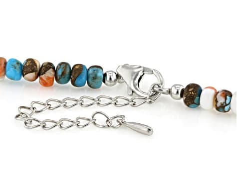 Blended Turquoise & Spiny Oyster Shell Sterling Silver Beaded 18" Necklace, 5-7mm