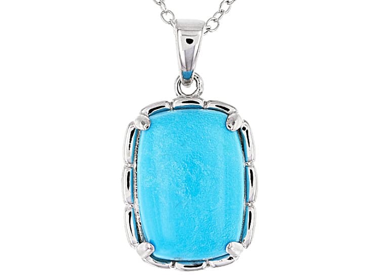 Turquoise Sleeping Beauty Rhodium Over Sterling Silver Pendant with 18" Singapore Chain 14x10mm