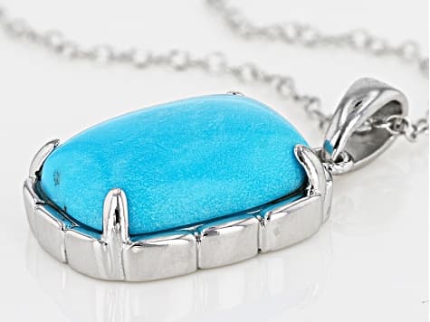 Turquoise Sleeping Beauty Rhodium Over Sterling Silver Pendant with 18" Singapore Chain 14x10mm
