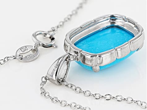 Turquoise Sleeping Beauty Rhodium Over Sterling Silver Pendant with 18" Singapore Chain 14x10mm