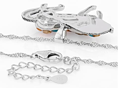 Composite Turquoise with Spiny Oyster Shell Sterling Silver Horse Pendant with Chain