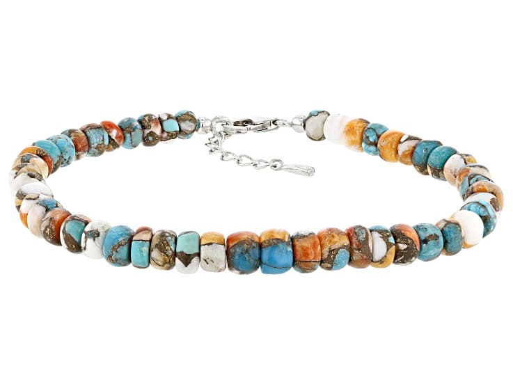 Blended Composite Turquoise & Spiny Oyster Shell Sterling Silver Beaded Bracelet, 5-7mm