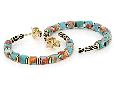Blue Turquoise with Spiny Oyster Shell 18K Yellow Gold-Plated Earrings