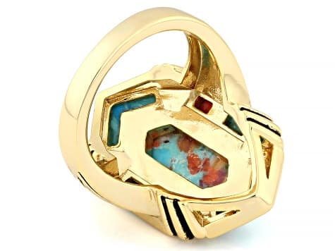 Composite Turquoise with Spiny Oyster Shell and Sponge Coral 18K Yellow Gold-Plated Ring