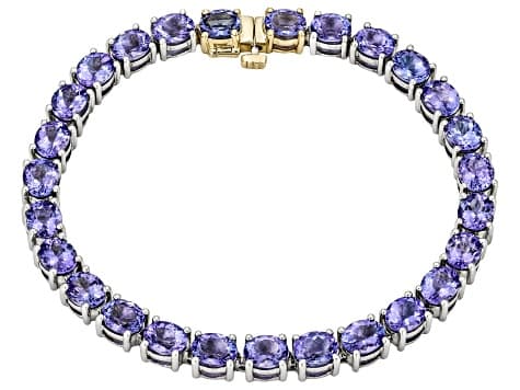 Tanzanite Sterling Silver Bracelet With 14K Yellow Gold Box Lock Clasp 15.0ctw