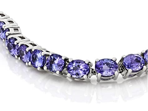 Tanzanite Sterling Silver Bracelet With 14K Yellow Gold Box Lock Clasp 15.0ctw