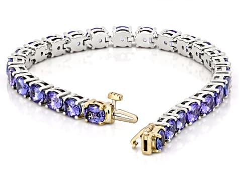 Tanzanite Sterling Silver Bracelet With 14K Yellow Gold Box Lock Clasp 15.0ctw