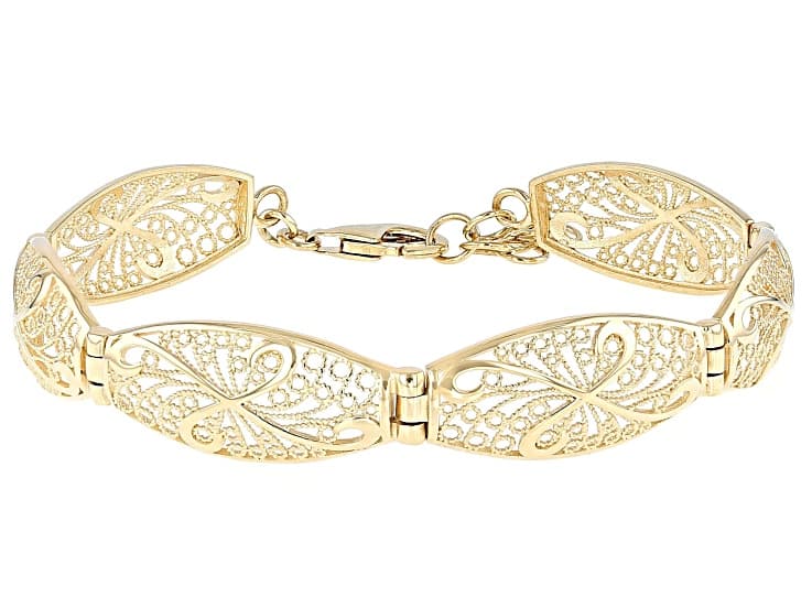 18K Yellow Gold Over Sterling Silver Filigree Bracelet
