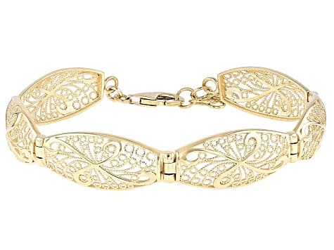 18K Yellow Gold Over Sterling Silver Filigree Bracelet