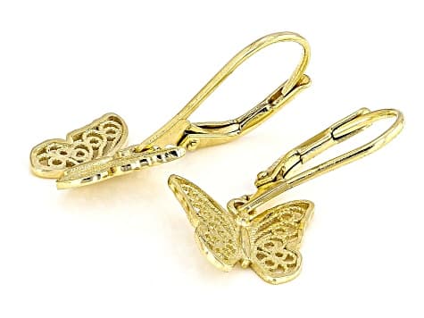 18K Yellow Gold Over Sterling Silver Butterfly Earrings