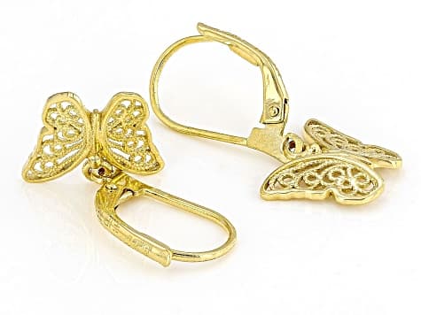 18K Yellow Gold Over Sterling Silver Butterfly Earrings