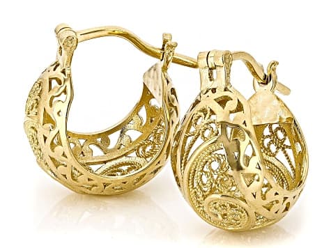 18K Gold Over Sterling Silver Filigree Bubble Hoop Earrings