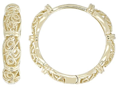 18K Yellow Gold Over Sterling Silver Filigree Huggie Earrings