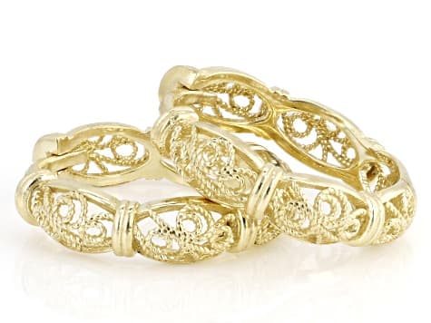 18K Yellow Gold Over Sterling Silver Filigree Huggie Earrings