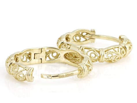 18K Yellow Gold Over Sterling Silver Filigree Huggie Earrings