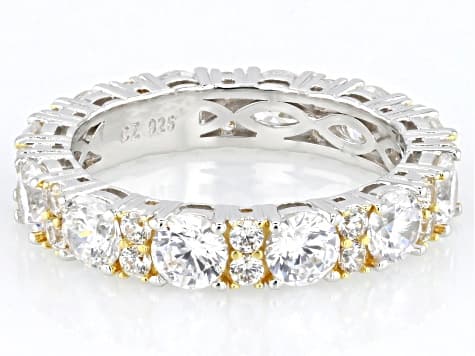 White Cubic Zirconia Platineve® And 18k Yellow Gold Over Sterling Silver Ring 5.82ctw