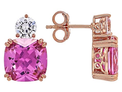 Pink And White Cubic Zirconia 18k Rose Gold Over Sterling Silver Earrings 15.69ctw