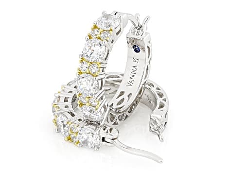 White Cubic Zirconia Platineve® and 18k Yellow Gold Over Sterling Silver Earrings 3.72ctw