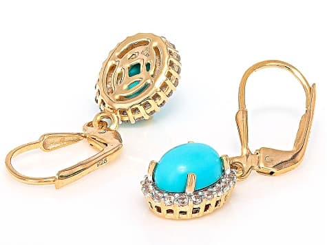 Sleeping Beauty Turquoise With White Zircon 18k Yellow Gold Over Sterling Silver Earrings 0.28ctw