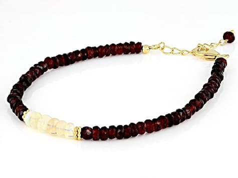 Red Garnet 18k Yellow Gold Over Sterling Silver Beaded Bracelet