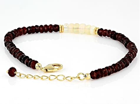 Red Garnet 18k Yellow Gold Over Sterling Silver Beaded Bracelet