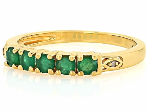 Green Zambian Emerald 18k Yellow Gold Over Sterling Silver Ring 0.44ctw