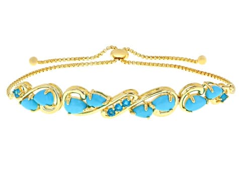 Sleeping Beauty Turquoise 18k Yellow Gold Over Sterling Silver Bolo Bracelet 0.41ctw