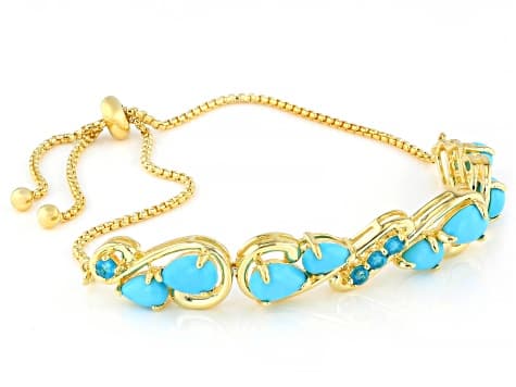 Sleeping Beauty Turquoise 18k Yellow Gold Over Sterling Silver Bolo Bracelet 0.41ctw