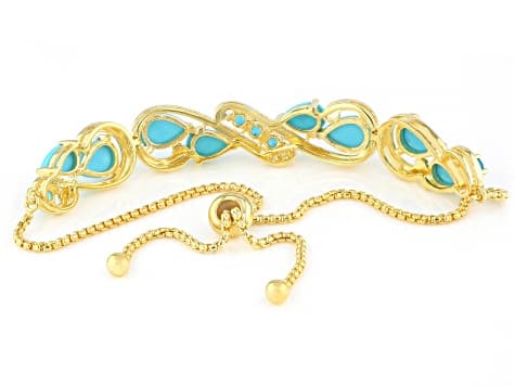 Sleeping Beauty Turquoise 18k Yellow Gold Over Sterling Silver Bolo Bracelet 0.41ctw
