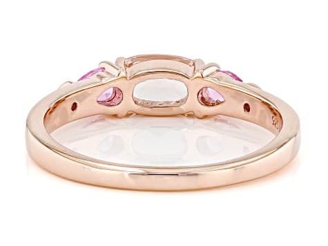 Peach Morganite, Lab Sapphire With White Zircon 18k Rose Gold Over Sterling Silver Ring 0.72ctw