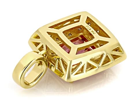 Pink Topaz with White Moissanite Fire® 18K Yellow Gold Over Sterling Silver Pendant 3.49ctw