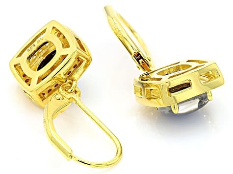 Australia Triplet Opal With White Zircon 18K yellow Gold Over Silver Dangle Earrings 3.16ctw